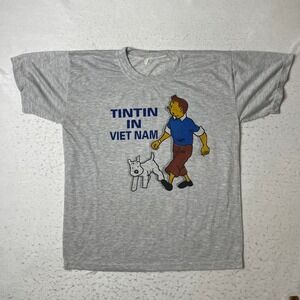 Tintin In Viet Nam T Shirt Mens Large Gray Graphic Print Short Sleeve Tee